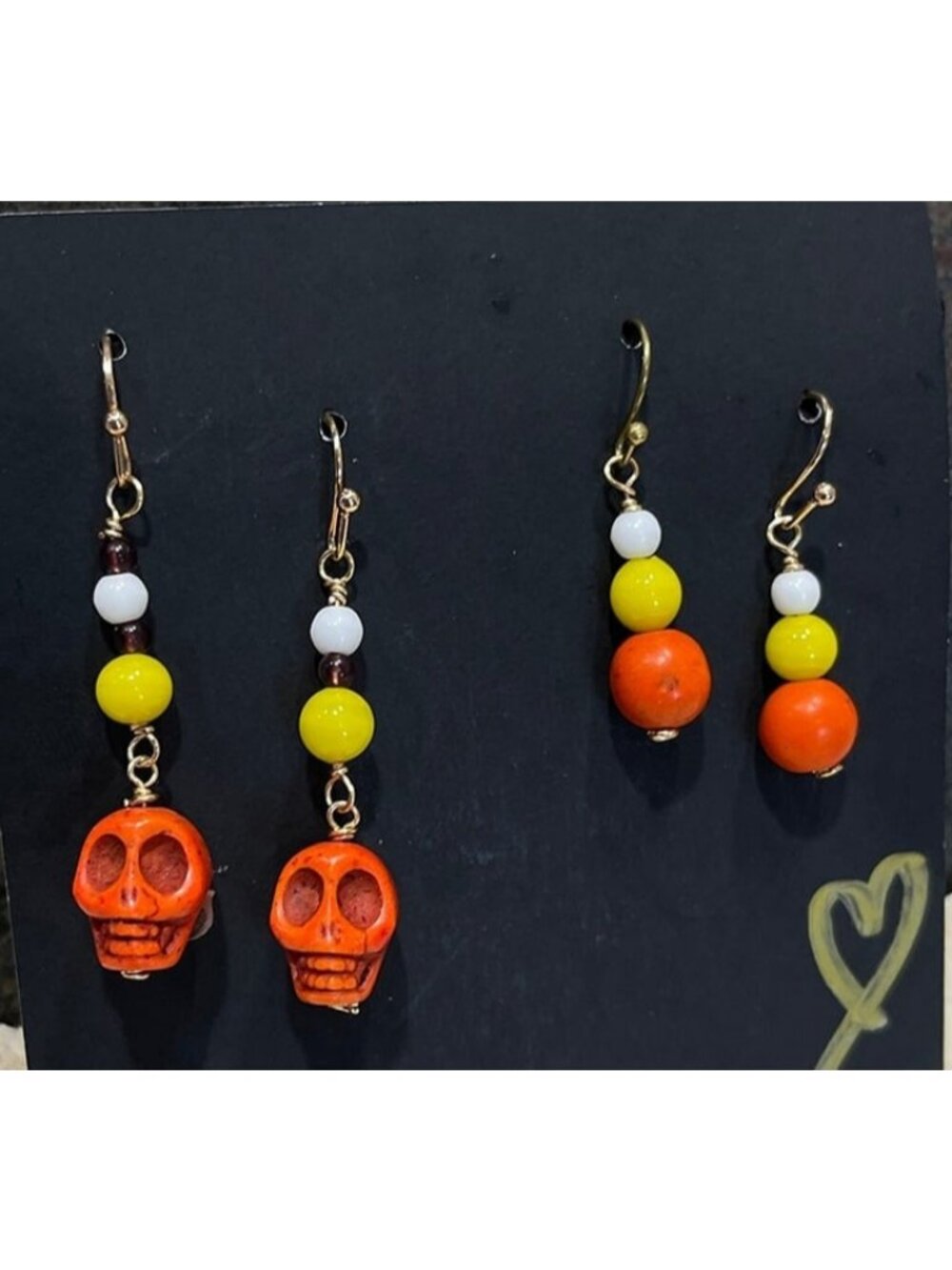 Mom & Daughter Halloween Earrings Set | Orange Skull & Candy Corn Beaded Earring
